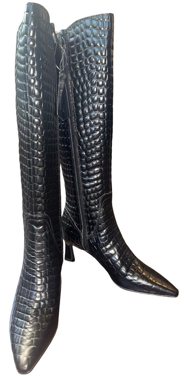 Naturalizer Deesha Knee High Boots‎ Black Croc Embossed Narrow Calf Sz 7 NWT